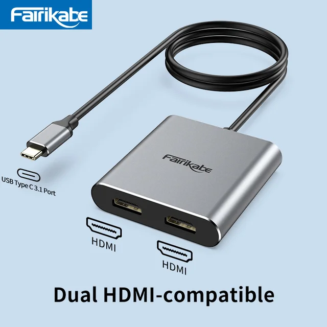 Hub USB C a HDMI doble Estación de acoplamiento 4K60Hz Adaptador de Tipo C  a 2HDMI HDMI Splitter Convertidor Multi Stream Para Dell Laptop Tablet  Thunderbolt3 - AliExpress