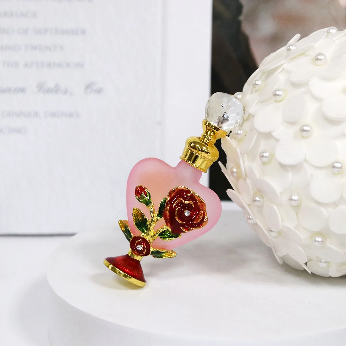 10ml Luxury Rose Flower Glass Bottle with Metal Copper Cap and Stainless Steel Insert –... - SKU PBGS2000 - UGI Packaging