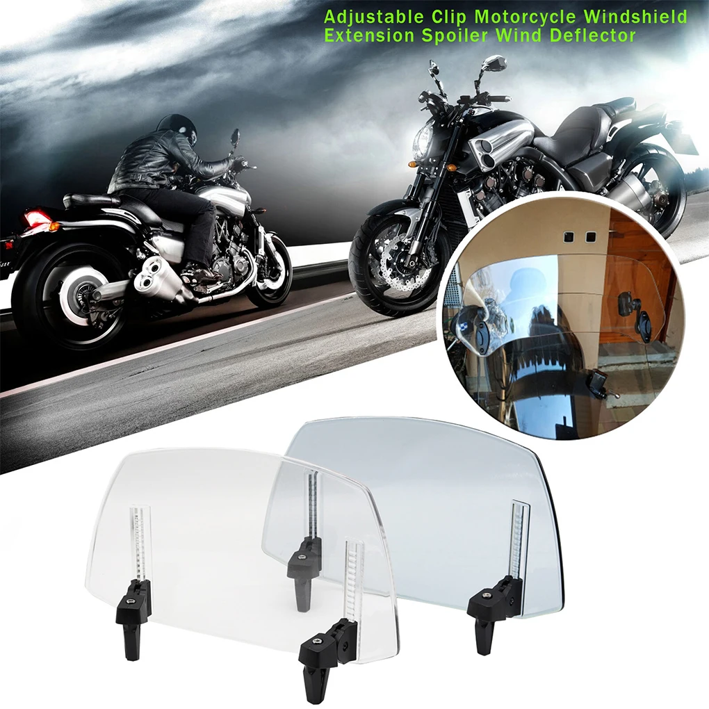 Ride In Style And Comfort Durable Adjustable Clip-on Motorcycle Windshield Extension Spoiler Transparent