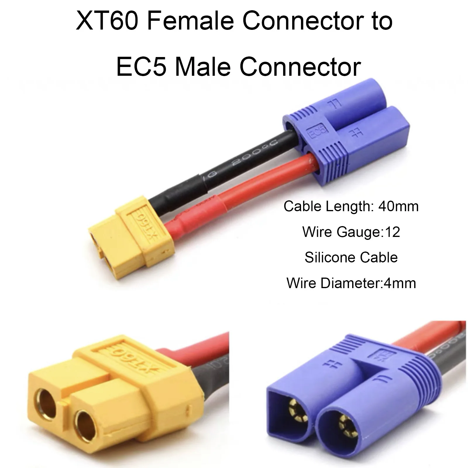 Câble adaptateur de batterie RC XT60 XT30 EC5, connecteur T-Plug JST, fil en Silicone, Extension 12/14/18/20awg pour pièces de Drone et voiture FPV – Image 5