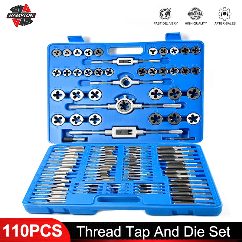 

Tap and Die Set 110pcs M2-M18 Screw Thread Metric Tap Die Sets of Hand Tools Kit Hand Threading Tools For Metal Working