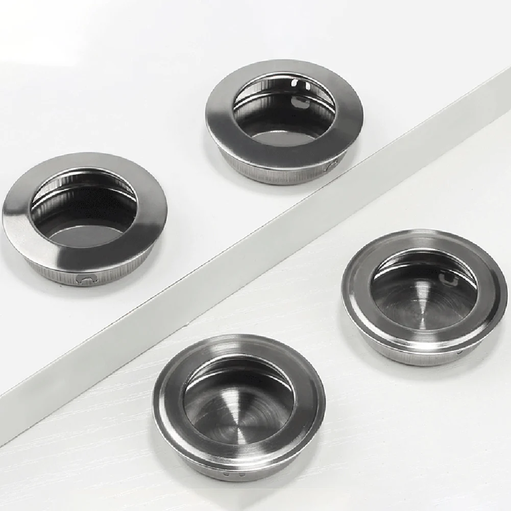 Description Picture 6 of item6pcs Stainless Steel Circular Recessed Sliding Door Handles Round Flush Finger Invisible Pull Drawer Handles Furniture Hardware