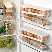 Support à œufs pour réfrigérateur, distributeur automatique d'œufs à roulement continu, distributeur d'œufs en plastique transparent, organisateur d'œufs empilable avec plateau intérieur à libération rapide pour l'organisation et le rangement 2