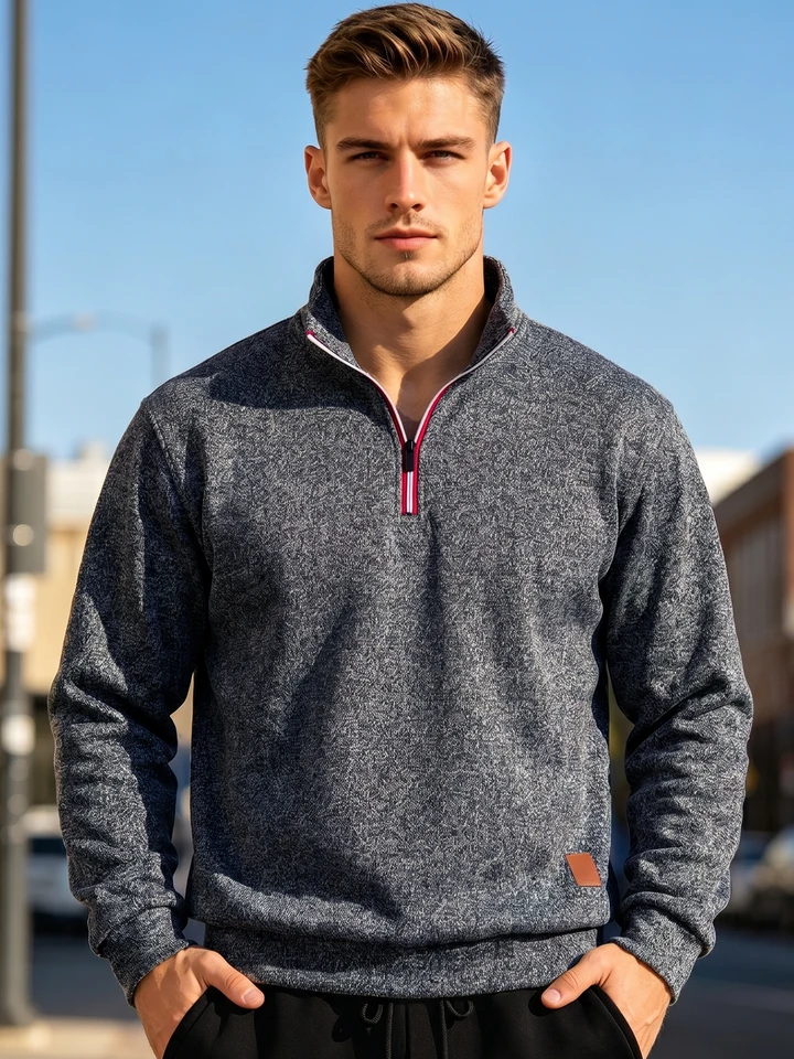 Men Casual Quarter Zip Pullover Sweatshirt Top