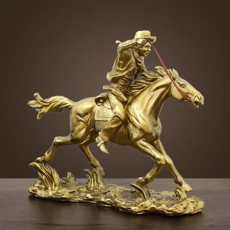 

Resin Golden Horseman Statues Europe Figure Art Figurines For Interior Home Office Desktop Lucky Feng Shui Ornaments