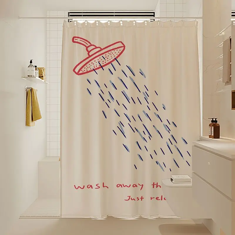 Koreanischen Stil Badezimmer Dusche Vorhang Partition Anti-Schimmel Set Keine Bohren Wasserdichte Stoff Trocken Nass Trennung Bad Vorhang