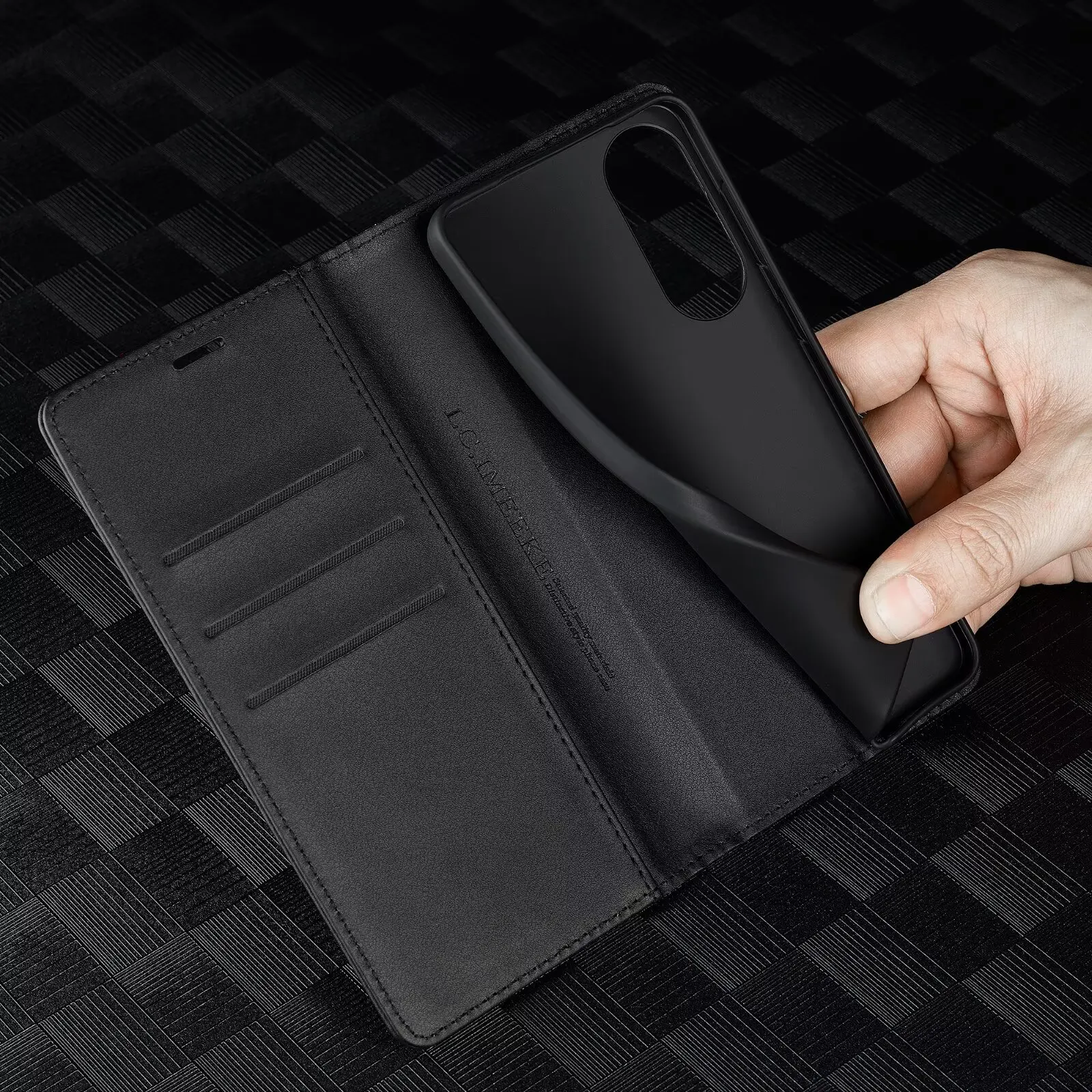 Premium Business Flip Leather Wallet Phone Case with Carbon Fiber Card Slot Cover