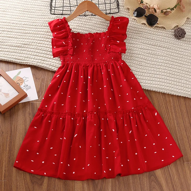 

2023 New Summer Girls Dress Full Print Dot Princess Dresses For Girl 4-12 Years Teenager Children Birthday Present Clothes