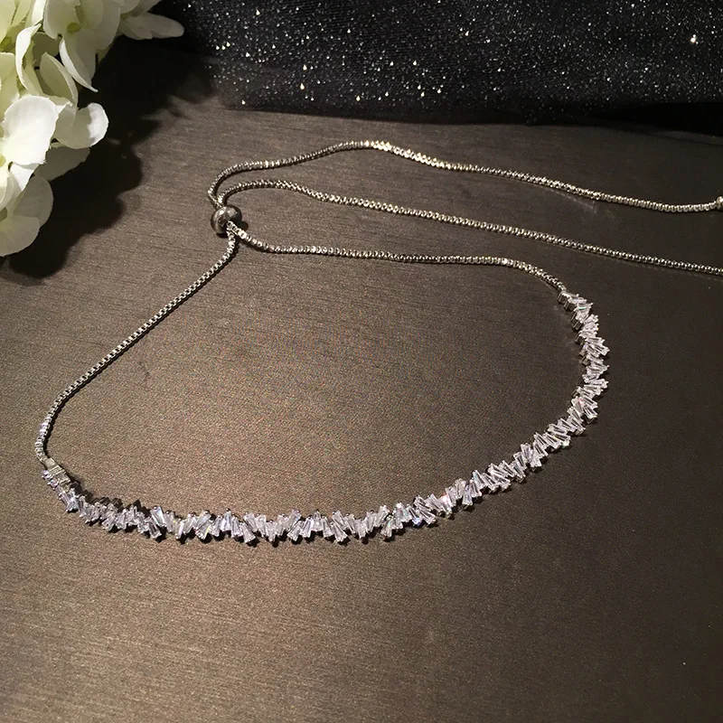 Fashion Brand Jewelry Rose Gold Color Rectangle Zirconia Necklace/Torques For Women Party Gift