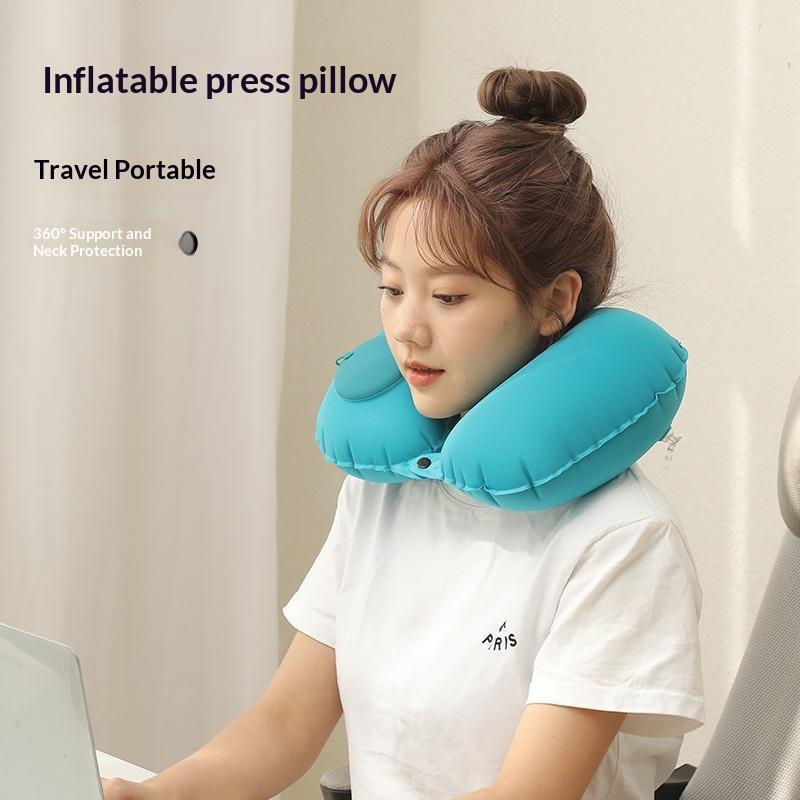 Portable Flocking Inflatable Neck Pillow Foldable Self Filled Travel Cushion Business Trip Camping Outdoor Accessory
