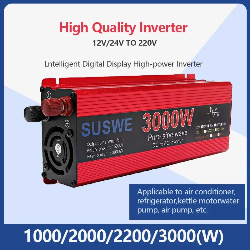 

Pure Sine Wave Inverter DC to AC 12V/24V to 220V 50HZ 1000W 2000W 2200W 3000W Car Power Inverter with LED Display