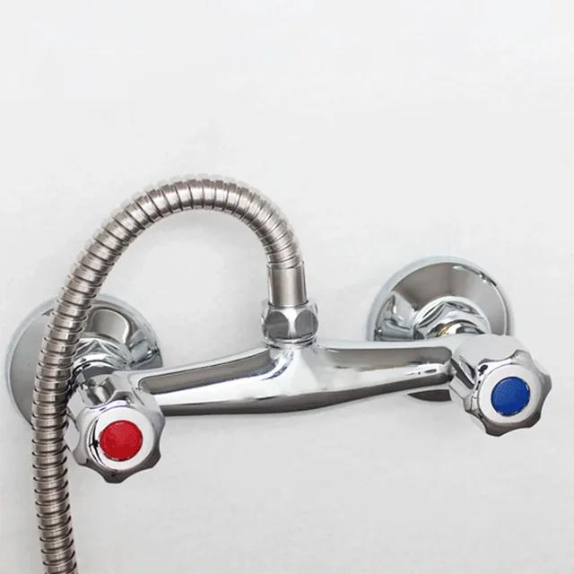 1PCS Shower Mixer Tap Copper Chrome Cold and Hot Twin Outlet In Wall Style Faucet For Bathroom Bar Kitchen Anti-reflux Tap 5