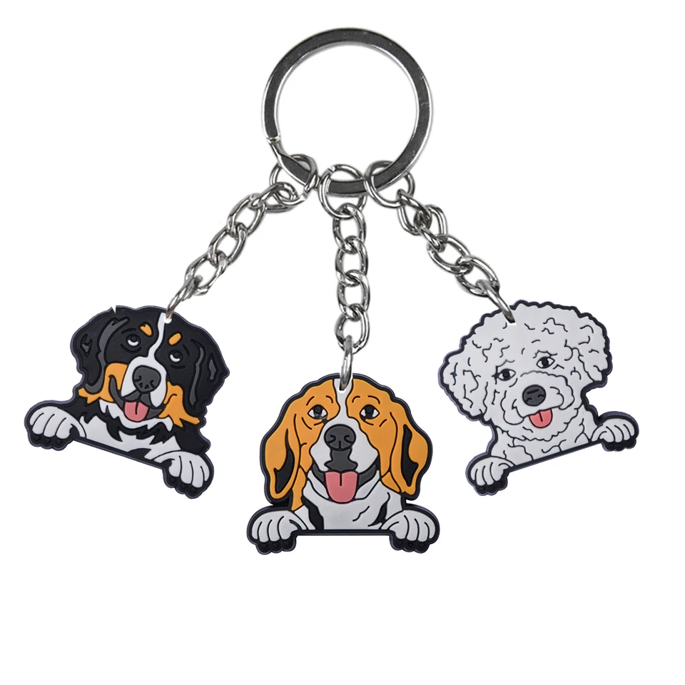 3pcs Cartoon Cute Cool Dogs Keychains Akita Beagle Boxer Keyrings