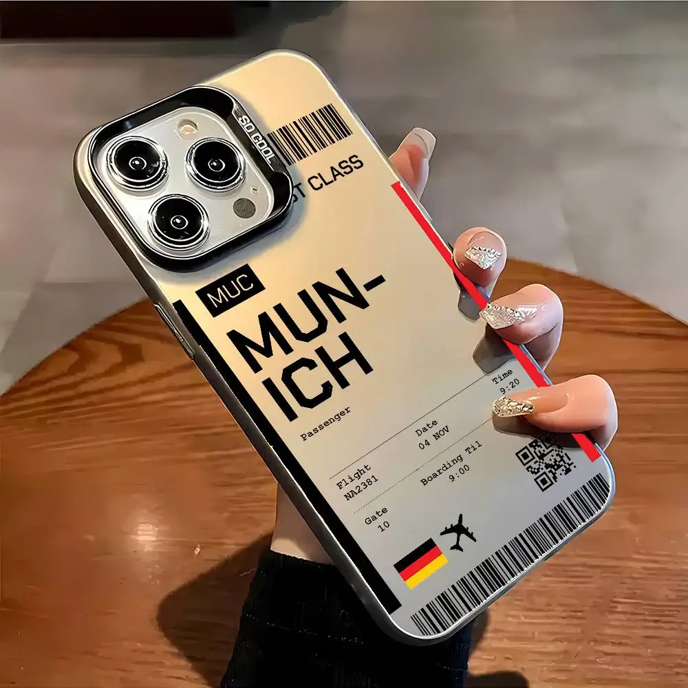 Germany Plane Travel Ticket Phone Case For iPhone 16 15 14 13 12 11 Plus Pro Max multicolor Aurora laser Shockproof Funda Cover – Detail 6