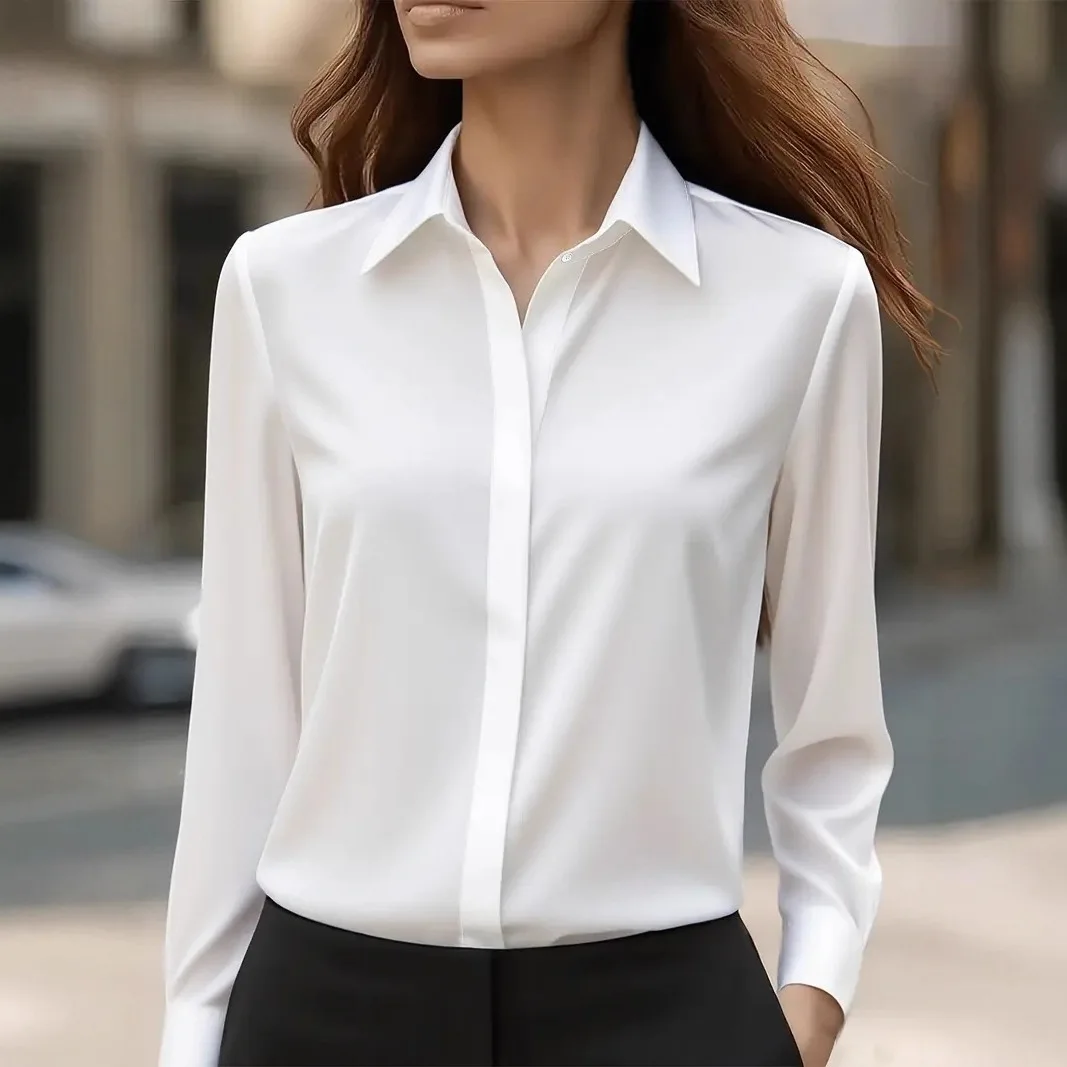 Women Long Sleeve Button Blouse for Work and Autumn