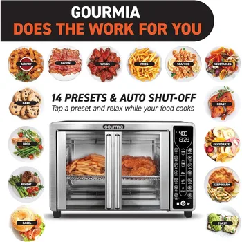 Gourmia Toaster Oven Air Fryer Combo 17 cooking presets 1700W french door digital air fryer oven 24L capacity accessories 4