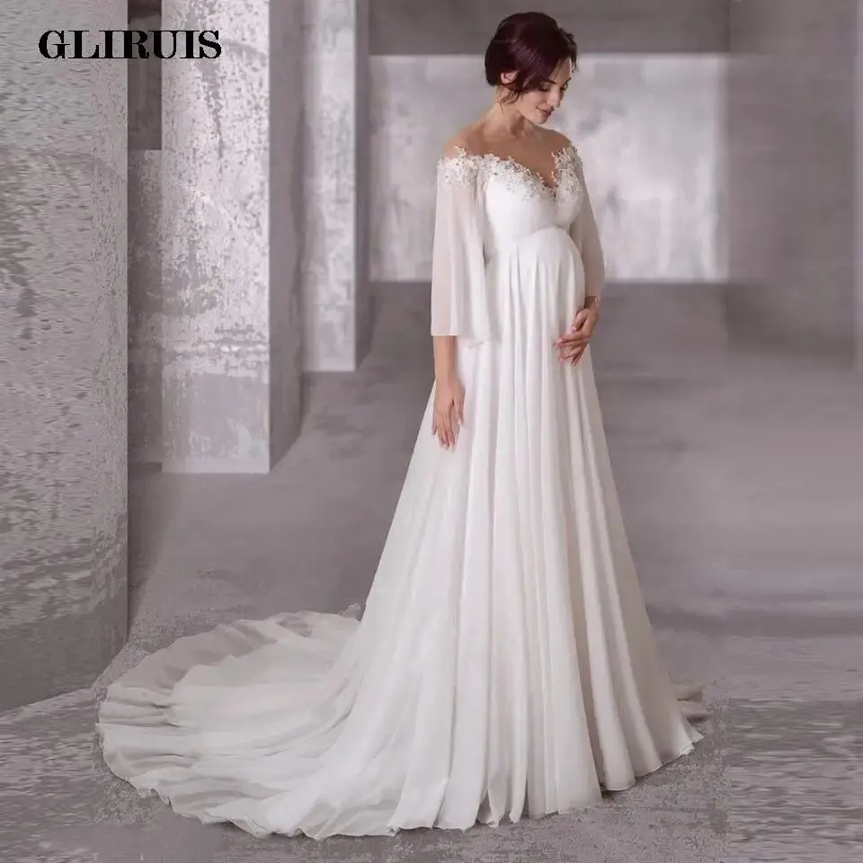 

Шифоновое свадебное платье с длинными рукавами, элегантное простое платье с длинным рукавом для беременных в богемном стиле со шлейфом, 2022