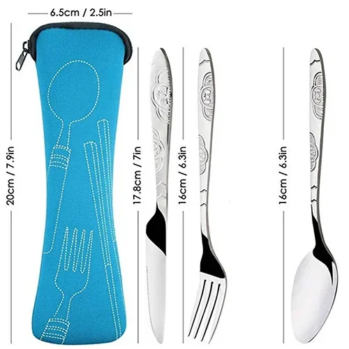 Description Picture 6 of item4Pcs/3Pcs Set Dinnerware Portable Printed Knifes Fork Spoon Stainless Steel Family Camping Steak Cutlery Tableware with Bag