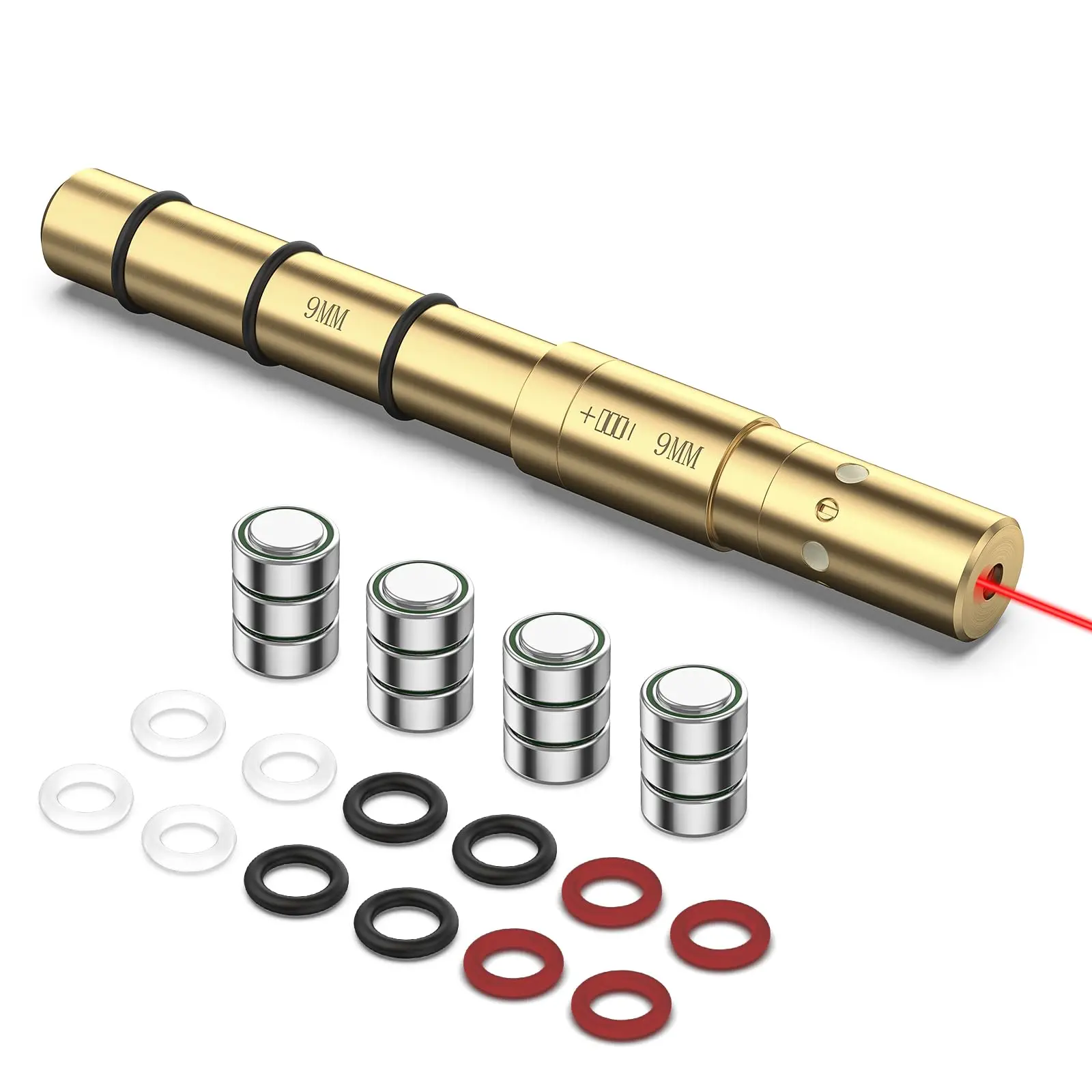 Red Laser Bore Sight For .22LR 9MM .223Rem.38SPL.380 Cal End Barrel Boresighter with 4 Sets of Batteries and Spare O-Rings