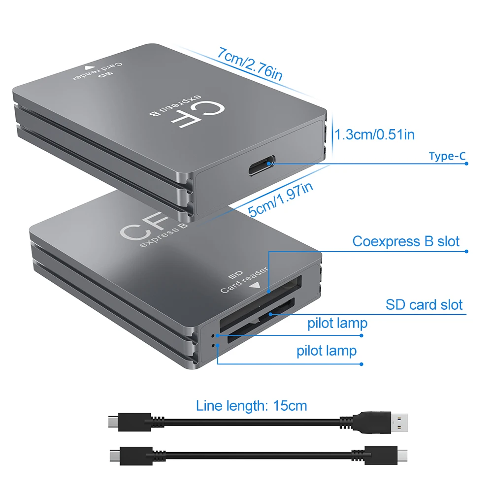 Leitor de Cartão sd Cfexpress tipo b em Adaptador Usb 3.2 10gbps Slot Duplo Android Windows Mac os para Slr - Imagem 4
