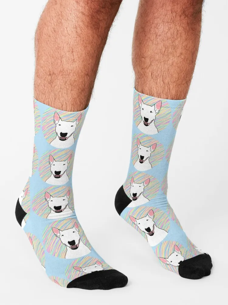 Bull terrier cute dog pet animal design Socks Black Socks Heating Sock