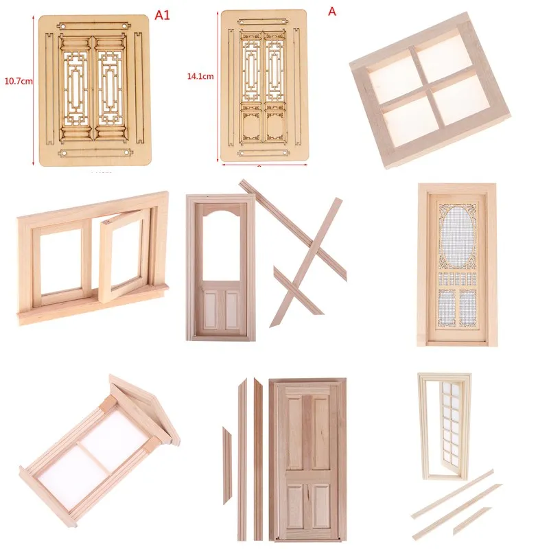 

1PC 1/12 Dollhouse Miniature 6 Panel Interior Wooden Door DIY Wood Color