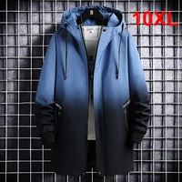 Long Cargo Jacket Men Plus Size 10XL Jackets Gradient Windbreak Spring Autumn Hooded Coat Male Black Windbreak Long Style 1
