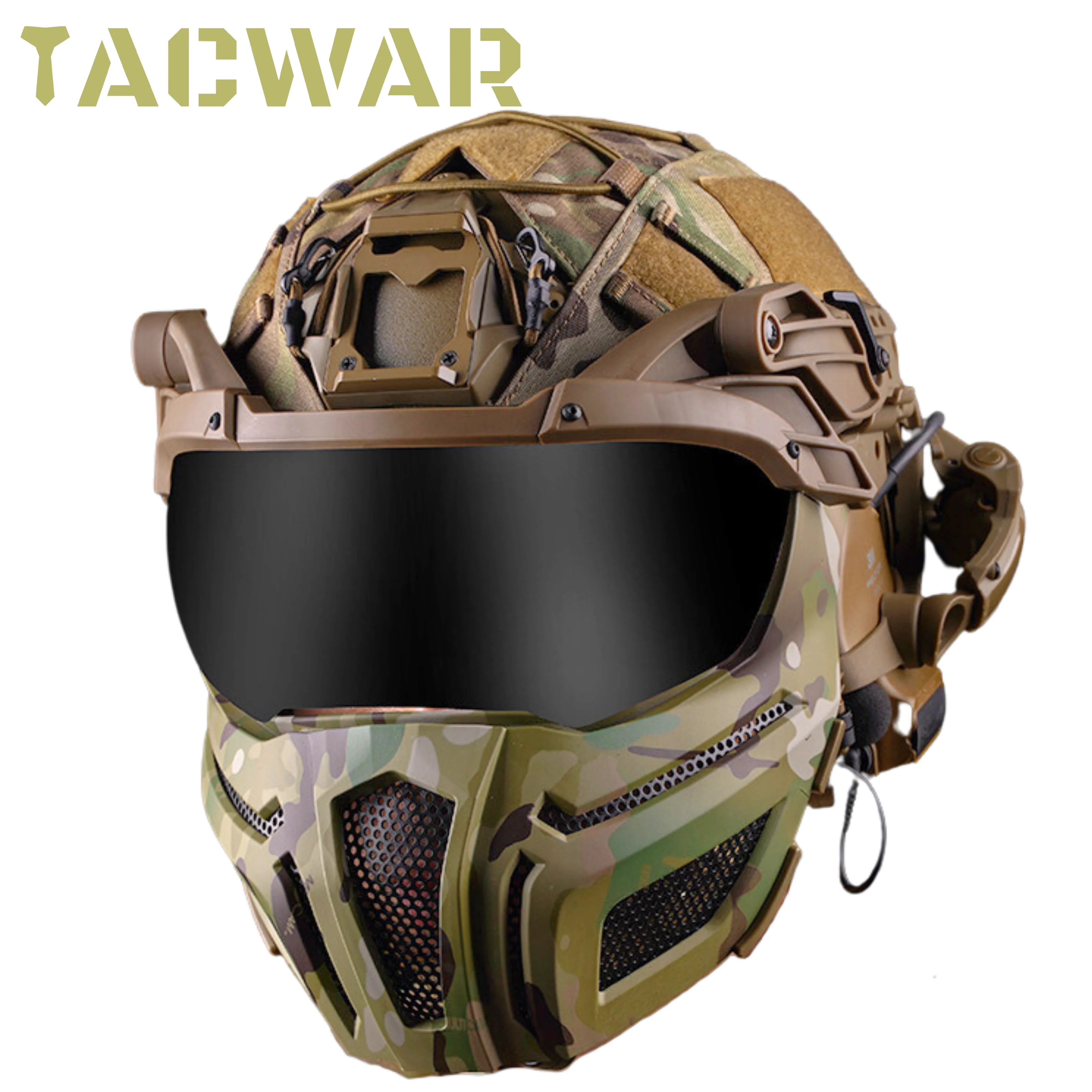 AQzxdc Set Casco Softair, con Auricolare Tattico & Occhiali Protettivi & Supporto NVG & Modello