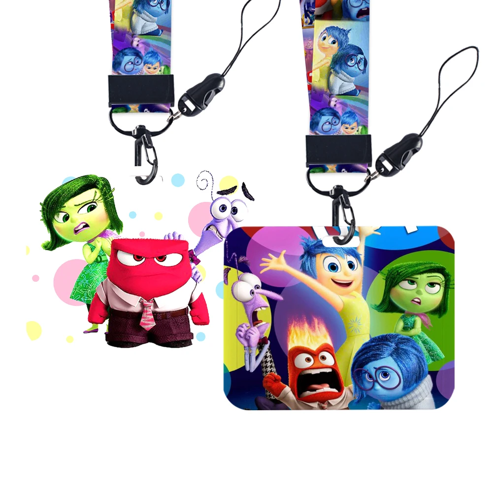 Inside Out Card Set Cartoon ID Card Protection Case Work Bus Horizontal Holder Plastic Keychain Gifts card case holder
