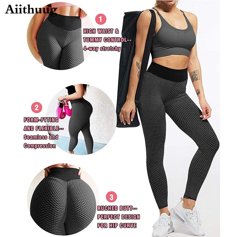 Aiithuug High Waist Yoga Pants Tummy Control Slimming Textured Booty  Leggings Running Workout Ruched Butt Lift Pants Women - AliExpress