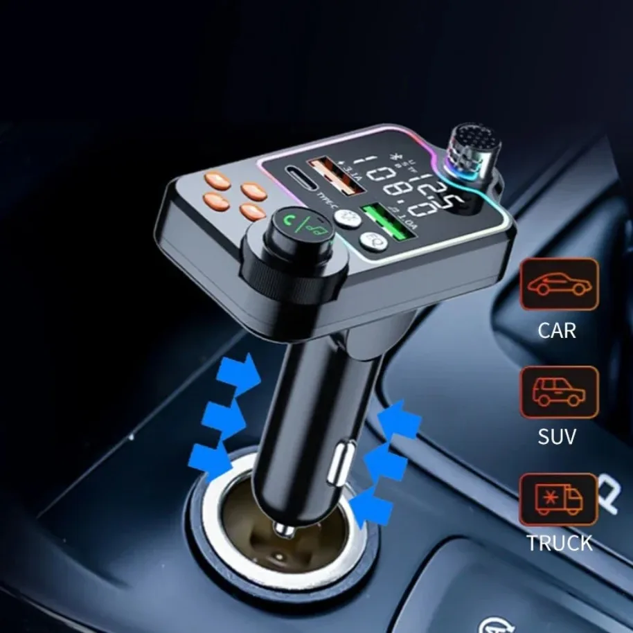 VIKEFON Bluetooth Quick Charger Car Cigarette Lighter Call Hands-free EQ Atmosphere Light MP3 Player FM Transmitter Charger