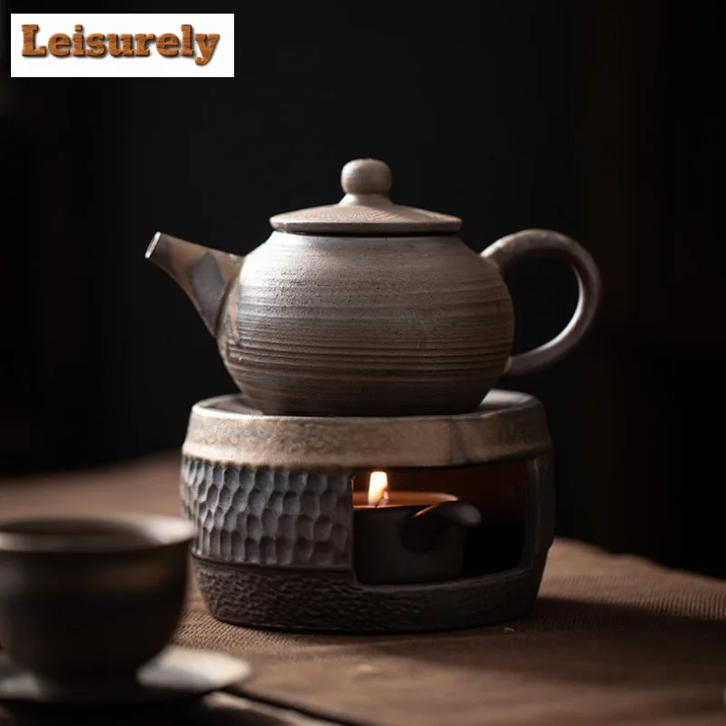 Japanese Rough Pottery Tea Warmer Holder Candle Heater Trivet Tea Stove Kettle Stand Boiling Water Carbon Furnace Tea Ceremony