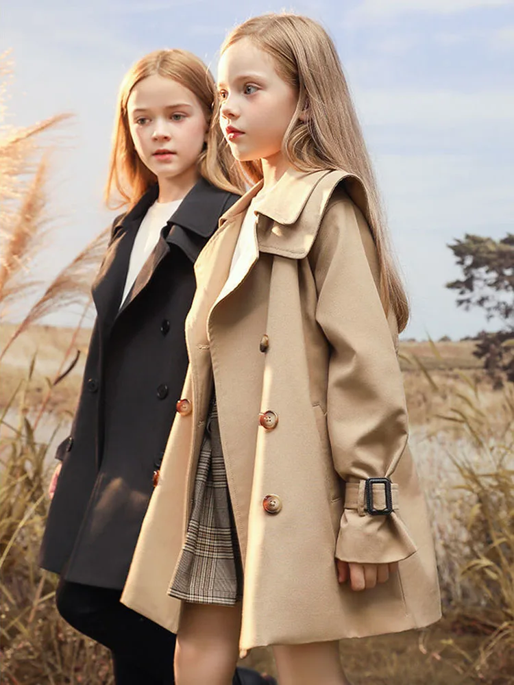 

3-14 Years Spring Autumn Girls Windbreaker Trench Windproof Children Kid's Mid-Length Jacket Coat Baby Teenagers Overcoat
