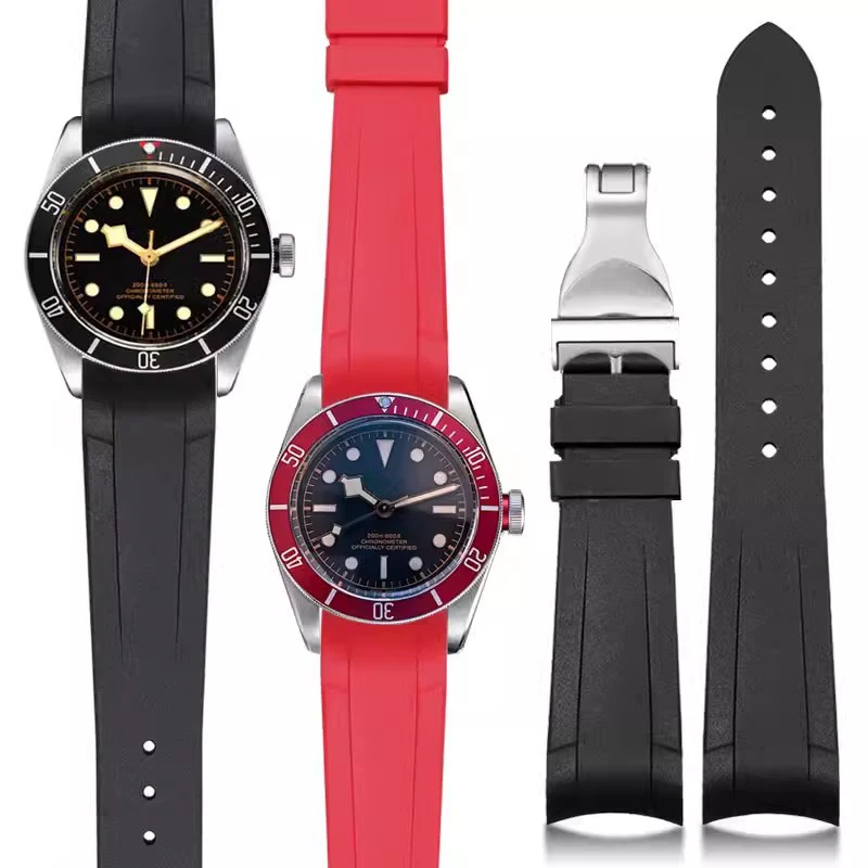 Per Tudor Black Bay Iwc Omega Seamaster Strap 22Mm Nero Blu Rosso Verde Estremità Curva Cinturino Da Polso In Gomma Siliconica Morbida