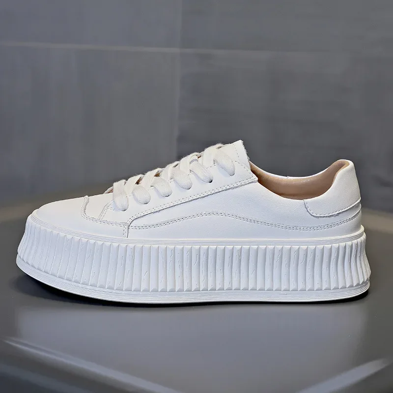 

4CM Genuine Leather Platform Autumn Chunky Sneaker Fashion Casual Hidden Heels Women Vulcanize Comfy Summer Spring Shoes