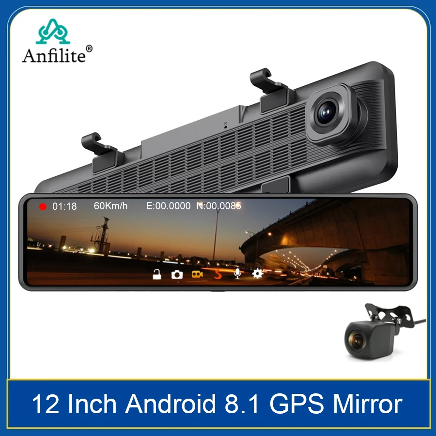 12" Touch Screen 4G ADAS Car Smart Rearview Mirror Video Recorder GPS Navigation DVR 2GB+32GB Dual Camera Android 8.1 Dashcam