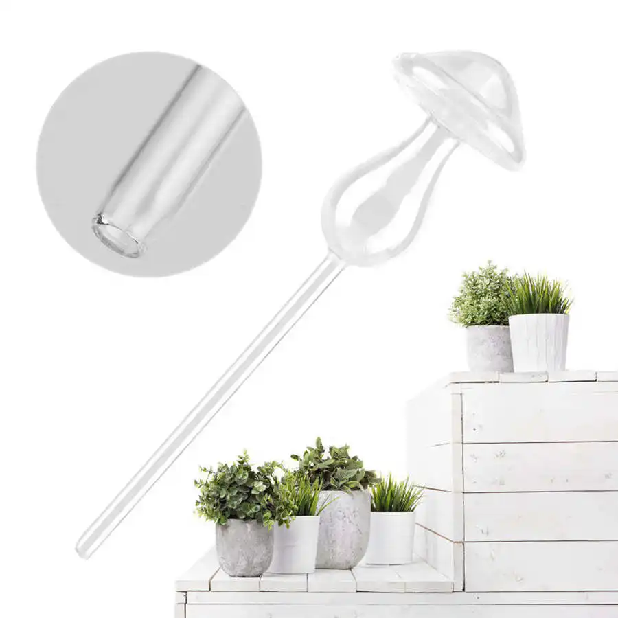 House Plants Flowers Automatic Self Watering Devices Clear Glass Water Feeder Mushroom Shape for Watering Potted or Hanging Plan