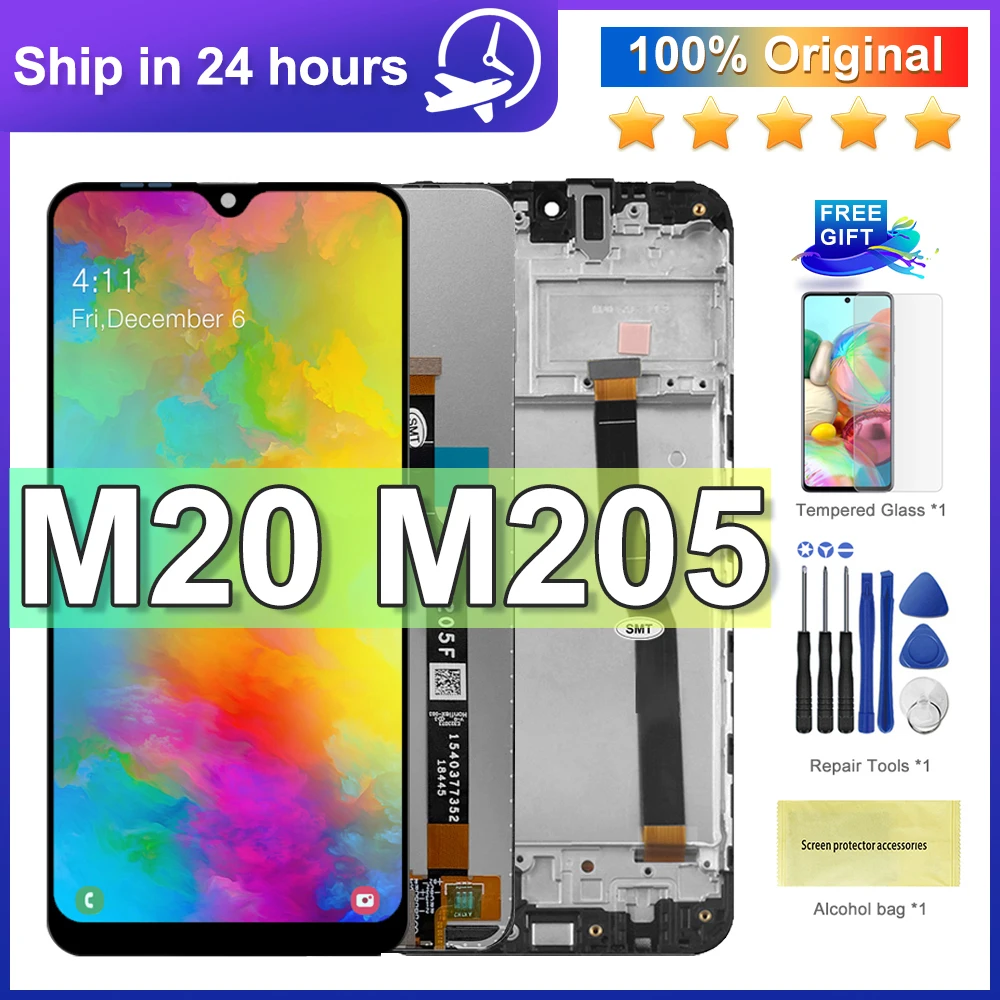Оригинальный ЖК-дисплей Sinmaytai 6,3 дюйма M20 для Samsung Galaxy 2019 SM-M205F M205G/DS с емкостным экраном, черный цвет