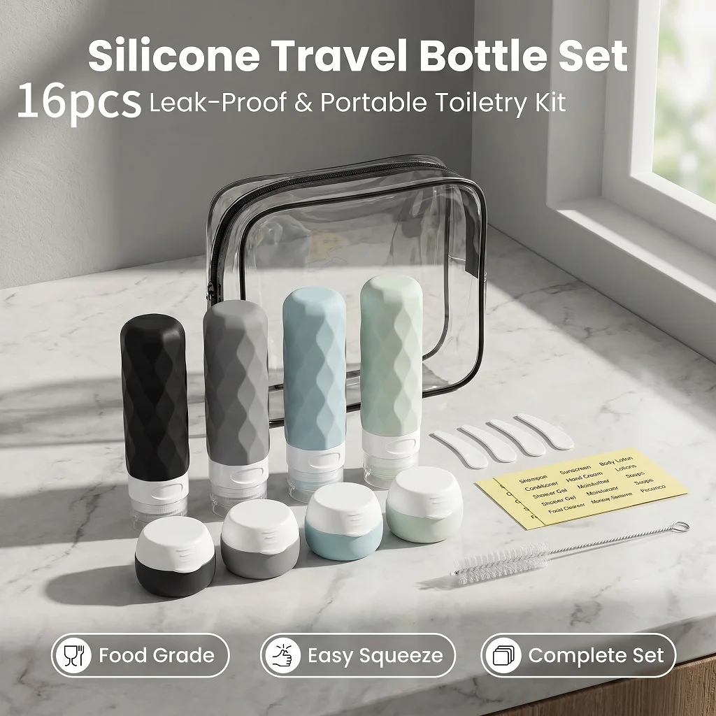 Leak-Proof Silicone Travel Toiletry Bottle Set for Skincare and Cosmetics