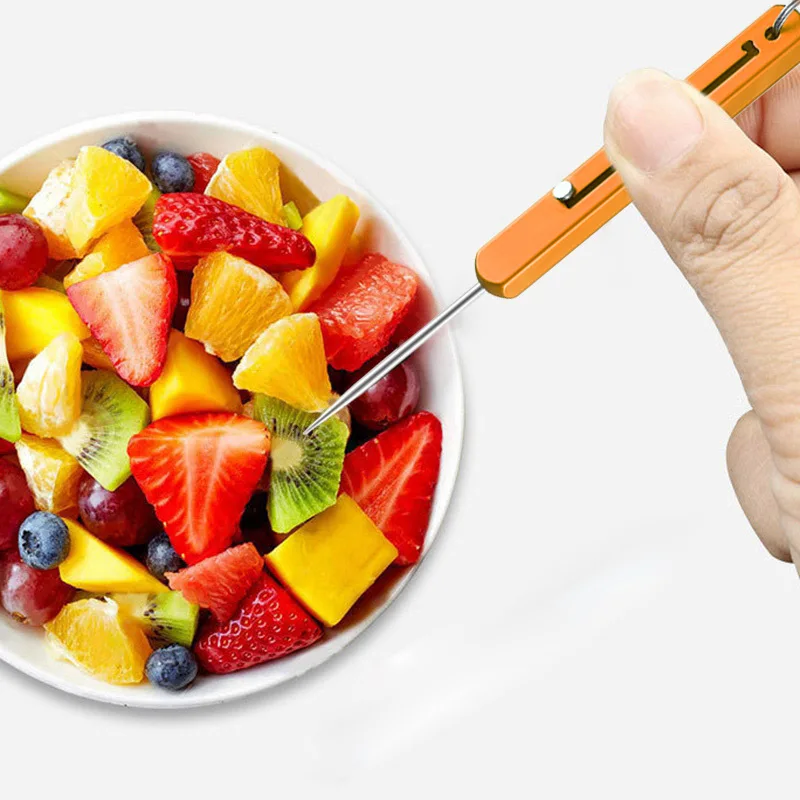 Portable Titanium Alloy All-in-one Toothpick EDC Retractable High Strength Titanium Fruit Pick Gift Keychain Pendant Tooth Pick