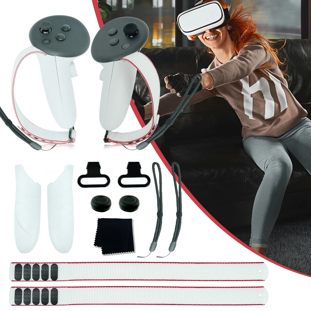 Enhanced VR Experience Bundle: Premium Battery Cover Kit, Adjustable Straps, and Joystick Caps for Optimal Comfort and Control