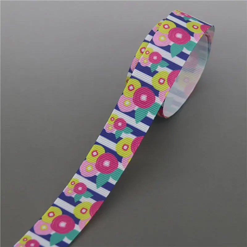 Fresh spring flowers Rose Printed Grosgrain Ribbon 22mm 10yards Accessories Headwear Decoration Collar DIY Sewing B2402
