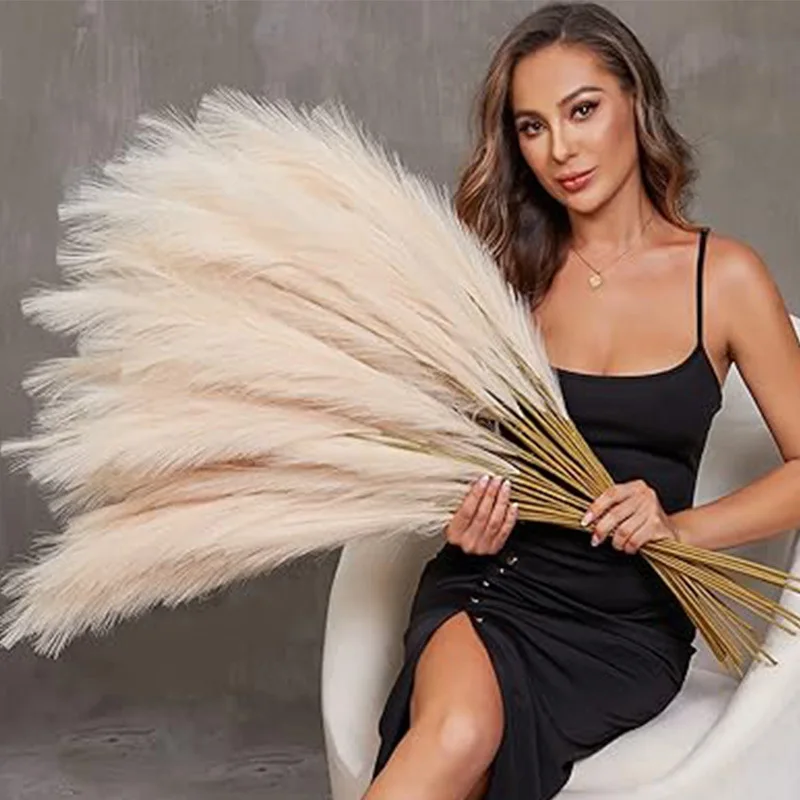 10PCS/Bag 55CM Majestic White Faux Pampas Grass Plush Pompass Branches for Floor Vase Filler Wedding Home and Boho Decoration
