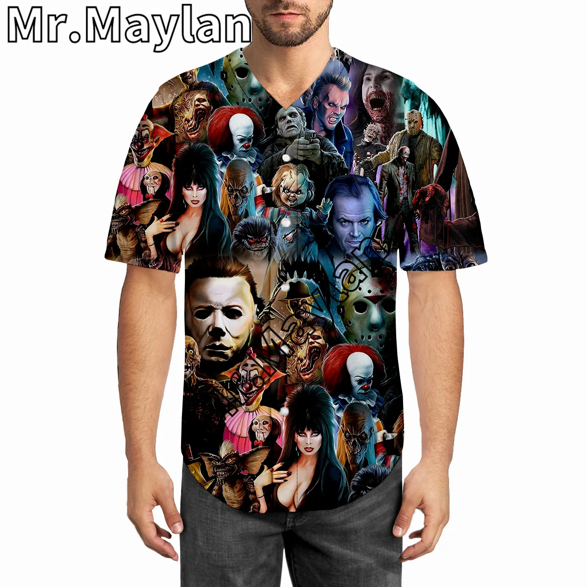 

Halloween Horror Charaters Baseball Jersey Shirt 3D Print Men's Shirt Casual Tops 2023 Oversized 5XL Shirt Camisas Masculinas-88