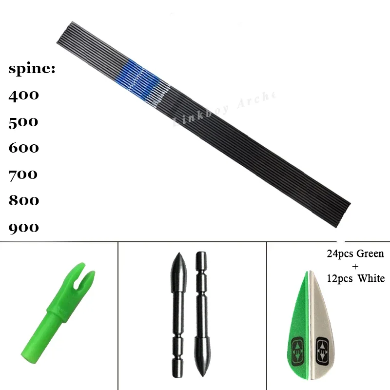 

12pcs Archery Carbon Arrows ID4.2mm Sp400-1000 Arrow Accessories 1.75inch Vanes 80gr Tips for Recurve Bow Hunting Shooting
