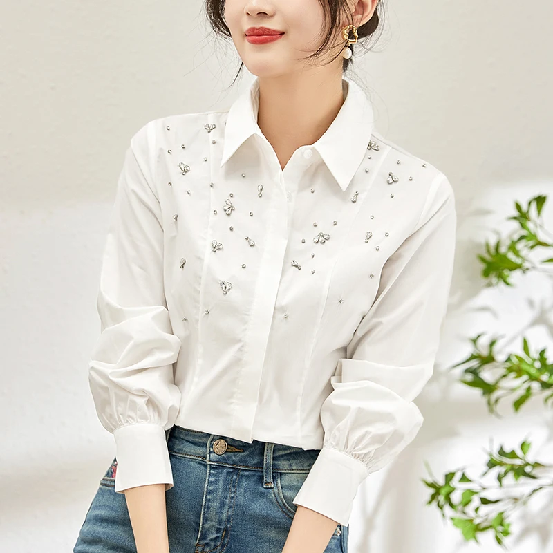 

Блузка женская с отложным воротником и длинным рукавом, демисезонная