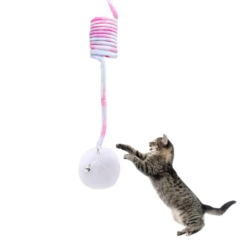 

Cat Toys Interactive Spring Suction Cup Plush String Coil Toy Pet Biting Toy With Bell Kitten Supplies For Home Living Room