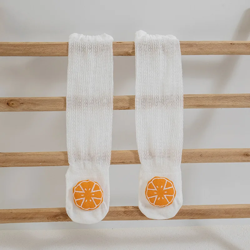 Spring Summer Thin Mesh Cotton Mosquito Silk Socks New Cartoon Fruit Doll Thigh Knee High Long White Stockings for Baby Newborn