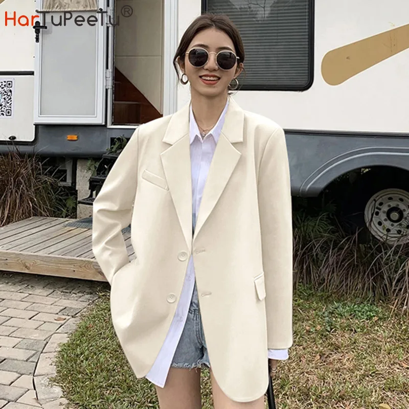 4 Colours Tailored Coat Women 2022 Long Blazer Jacket Spring Autumn Korean Style Loose BF Casual Top Outwear Streetwear jinjin qc 2019 year new fashion autumn scarfes for women veryb comfortable very warm include more colours