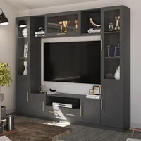 Entertainment Wall Unit, Multifunctional TV Stand with Tempered Glass Door, Up-Flip Door & Shelves, Large Console Storage 1